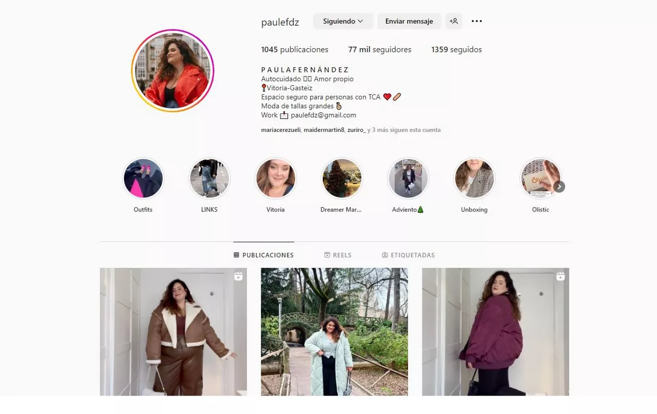 Págin de Instagram de Paula Fernández