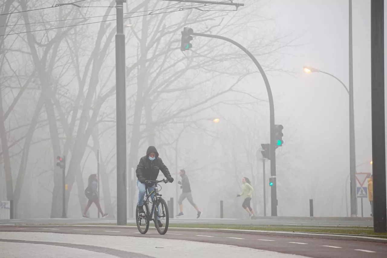 Un hombre pasea en bicicleta por una helada Vitoria. Foto: EFE
