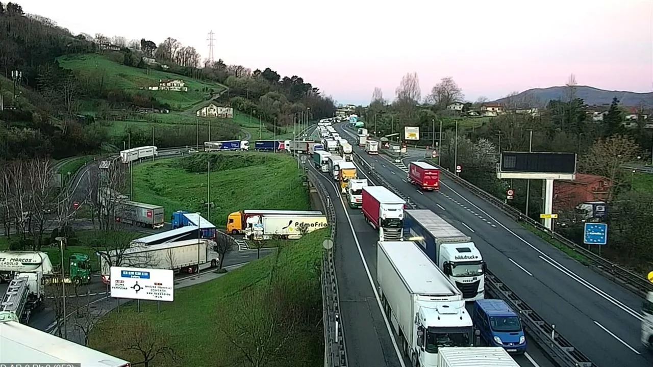 Retenciones en la AP-8, en Irun. Foto: Dirección de Tráfico del Gobierno Vasco (Twitter)