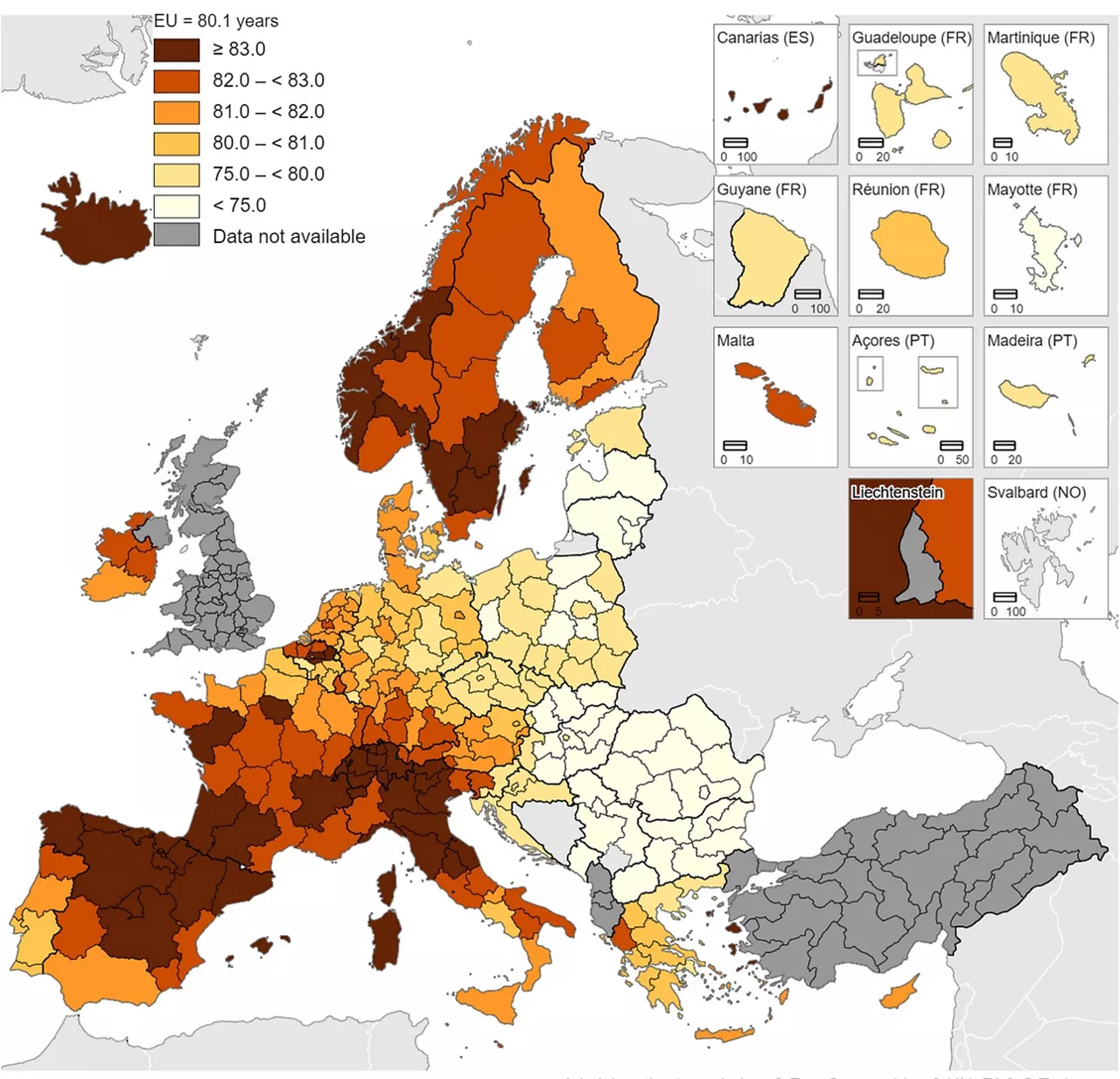 Bizi itxaropenaren Europako mapa. Irudia: Eurostat.