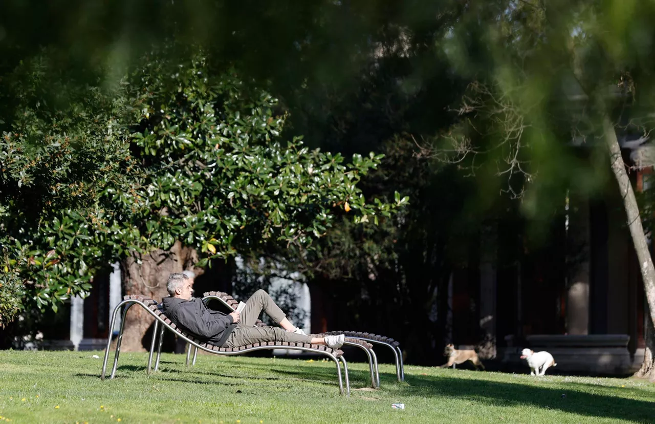 Gizon bat, eguzkiaz gozatzen, Bilbon.