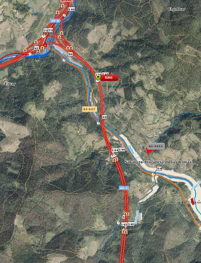 Mapa de la AP-1 en sentido Eibar. Foto: @trafikoaEJGV