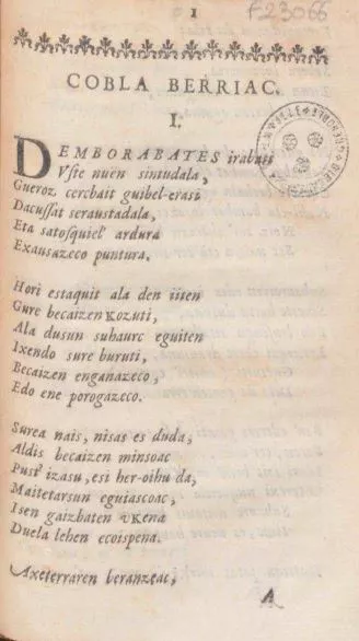 Cobla berriac Kopla berriak Oihenart