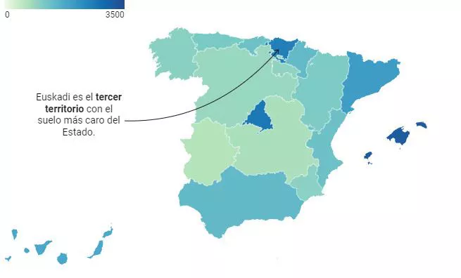 El suelo y las hipotecas se han encarecido durante los últimos ocho años. Mapa: EITB MEDIA