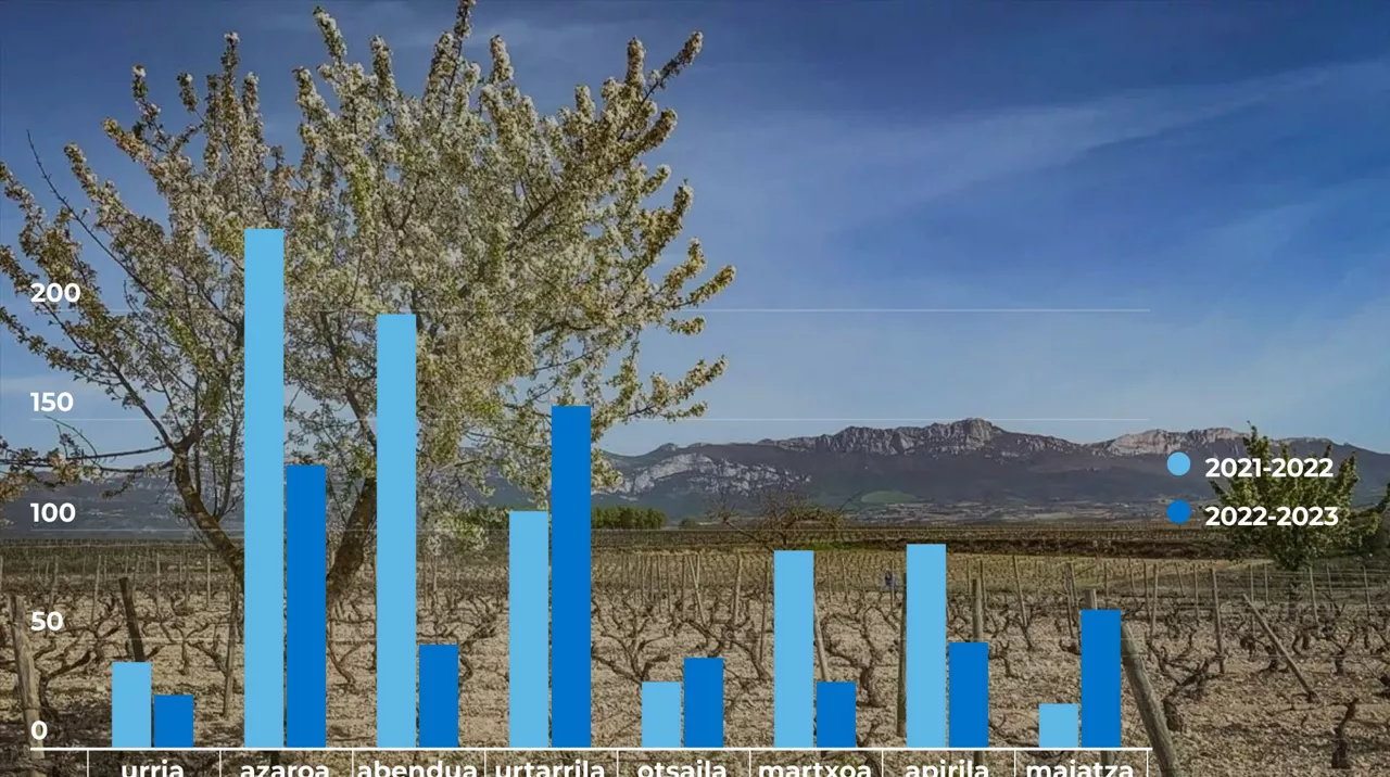 Hego Euskal Herriko estazio nagusiek bildutako euri-uren iazko zein aurtengo bilakaera.