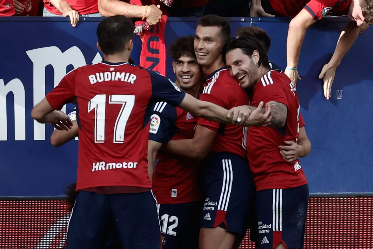 Jugadores de Osasuna celebran uno de los goles de Budimir