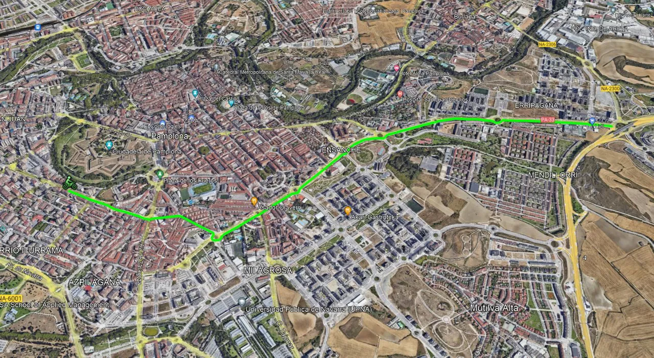 Mapa del recorrido por Pamplona.