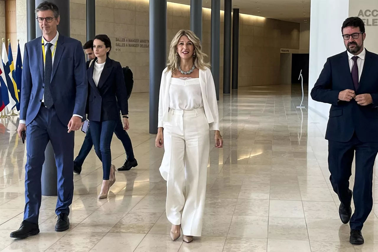Yolanda Díaz, vicepresidenta del Gobierno español y líder de Sumar, este lunes. Foto: EFE