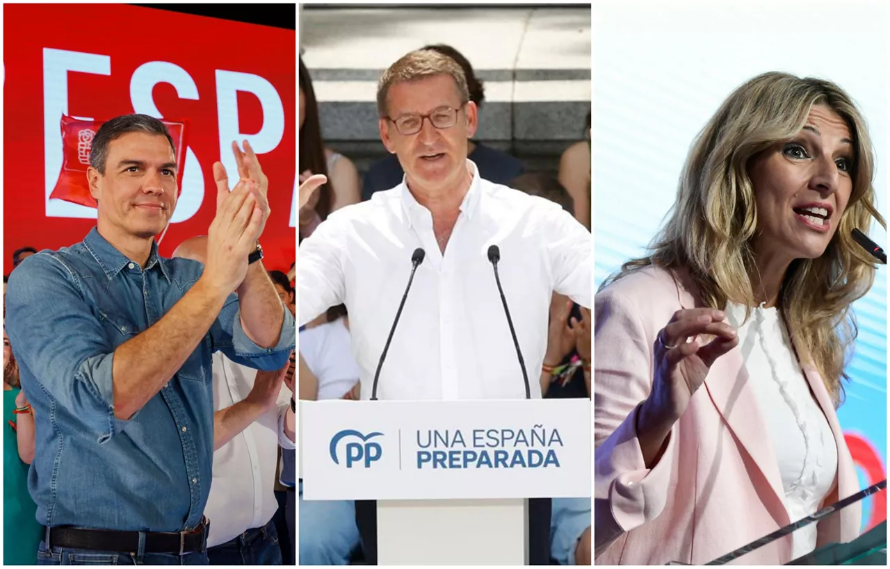 Sanchez, Feijoo eta Díaz, aurrekanpainako ekitaldietan.