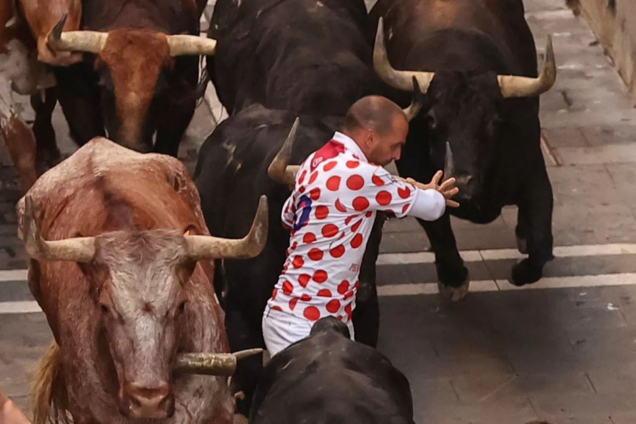 Un momento del encierro de hoy.
