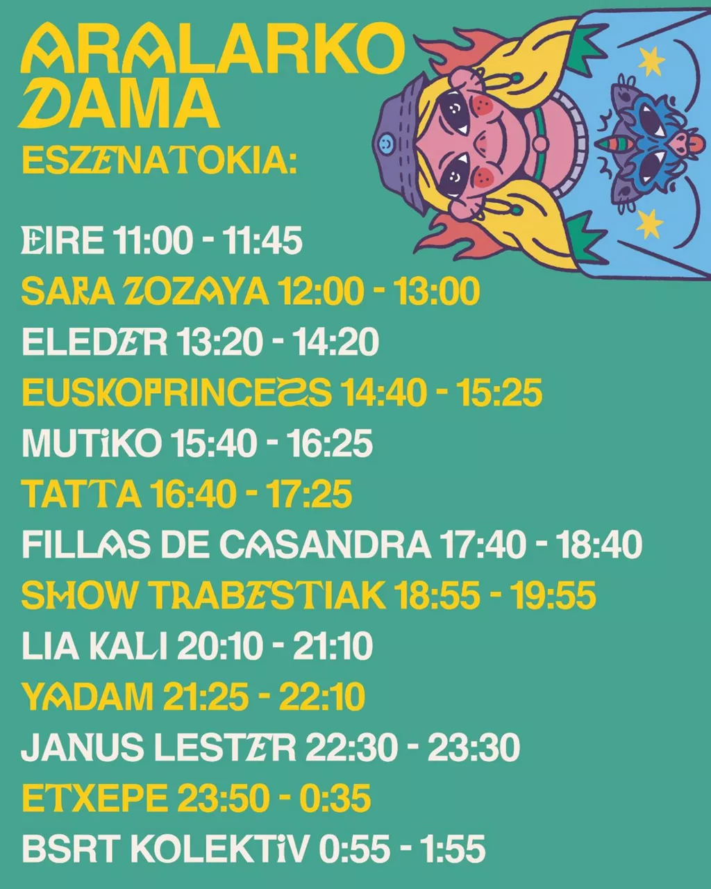 ARALARKO DAMA oholtzako ordutegiak