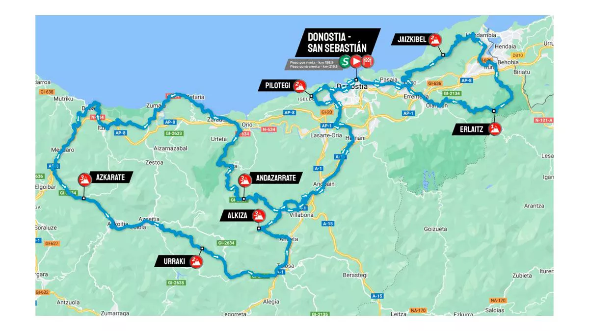 Mapa de la Clásica de San Sebastián de 2024. Foto: klasikoa.eus.