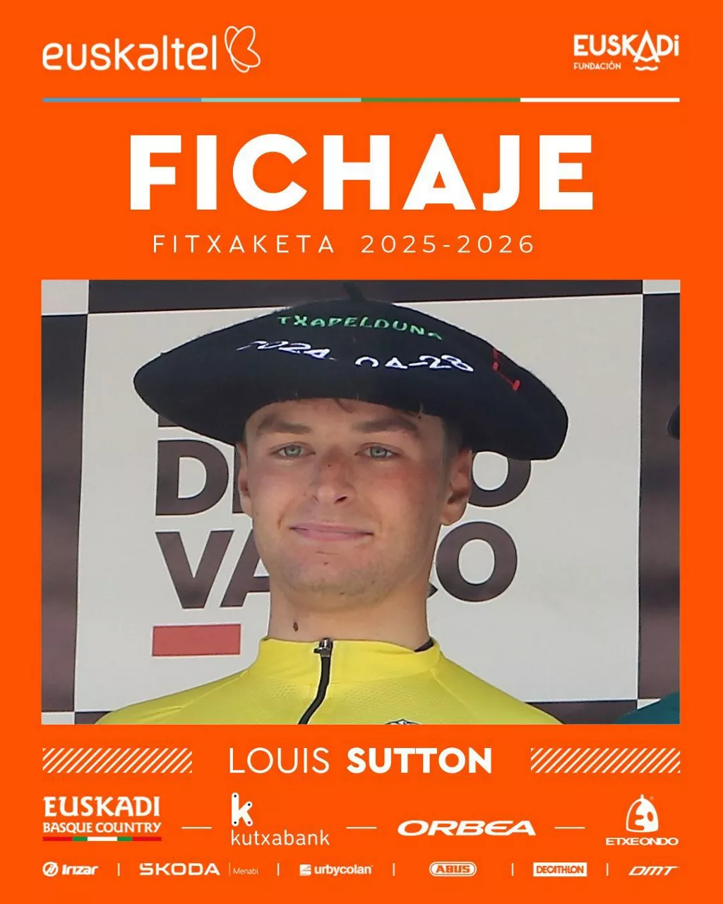 Louis Sutton, Euskaltel-Euskadiren fitxaketa. Irudia: @euskaltelteam