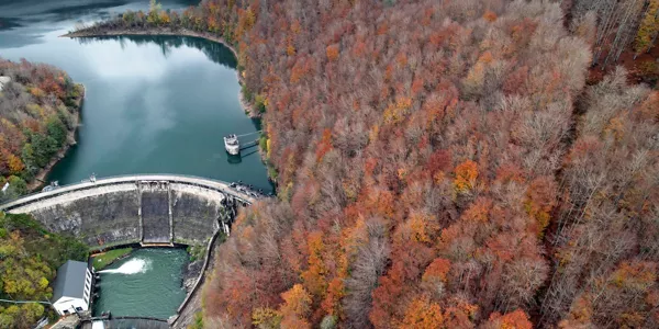Pantano de Irabia y bosque de Irati, a vista de dron. EFE.