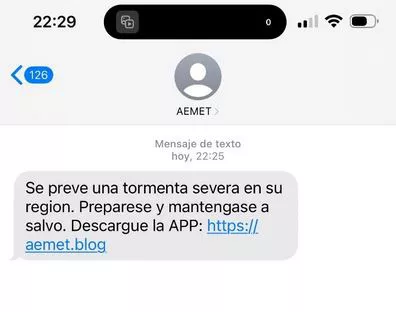 captura del mensaje falso de AEMET