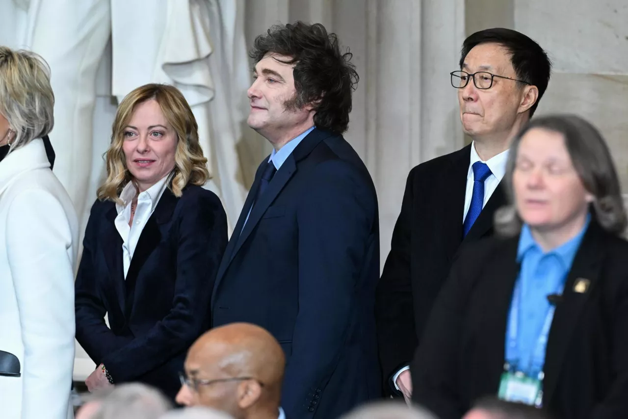 Giorgia Meloni, Argetina's President Javier Milei, and China's Vice President Han Zheng