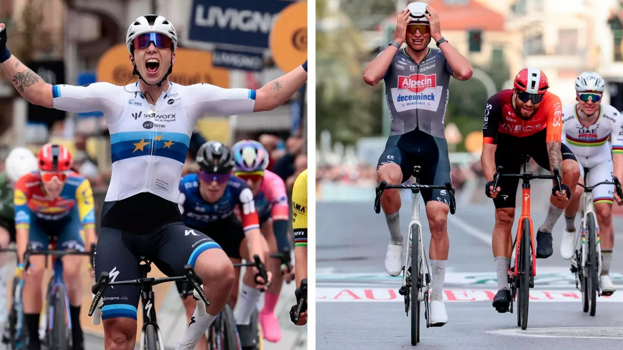 Lorena Wiebes y Mathieu van der Poel llegan a meta