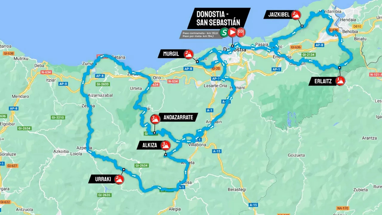 Mapa de la Clásica de San Sebastián de 2025. Imagen: klasikoa.eus.