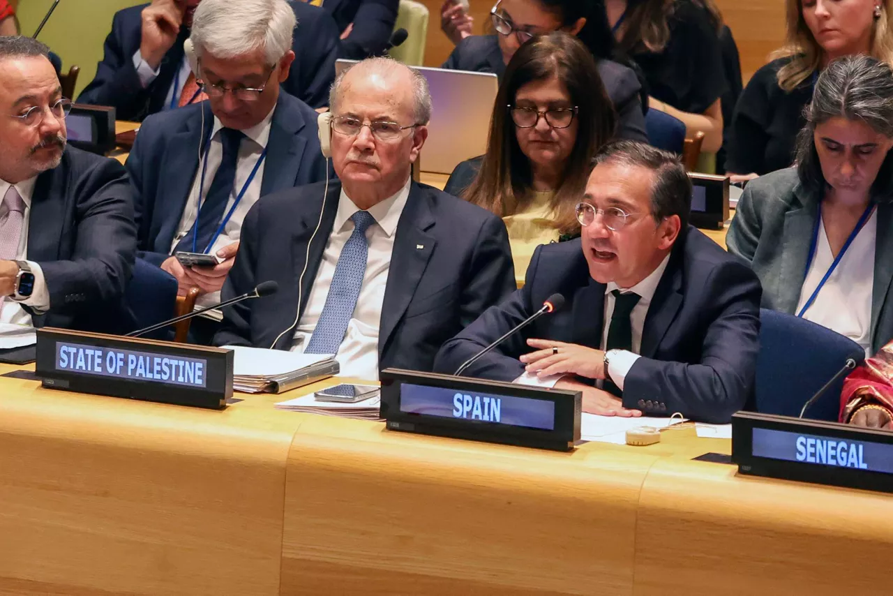 Jose Manuel Albares Espainiako Atzerri ministroa New Yorken, nazioarteko konferentzian. Argazkia: EFE