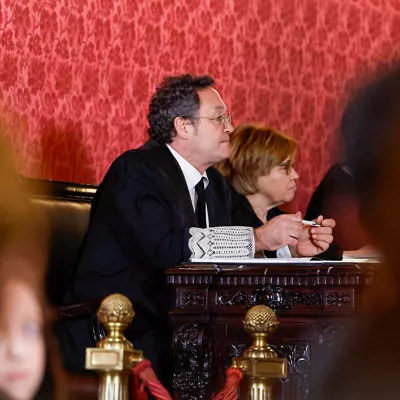 MADRID, 03/11/2025.- El fiscal general del Estado, Álvaro García Ortiz (c),  este lunes en el inicio del juicio por la presunta filtración de información sobre la investigación por fraude a Hacienda de la pareja de Isabel Díaz Ayuso en el Tribunal Supremo. EFE/J.J. Guillén POOL
