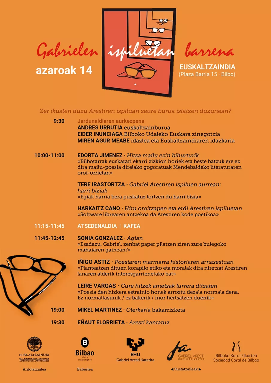 Euskaltzaindiak Arestiren omenez antolatutako  jardunaldiaren kartela
