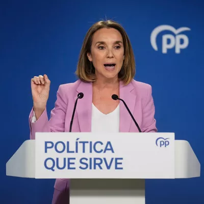 MADRID, 30/06/2025.- La secretaria general del PP, Cuca Gamarra, durante la rueda de prensa ofrecida tras la reunión del Comité de Dirección del Partido Popular, este lunes en Madrid. EFE/ Borja Sanchez-trillo
