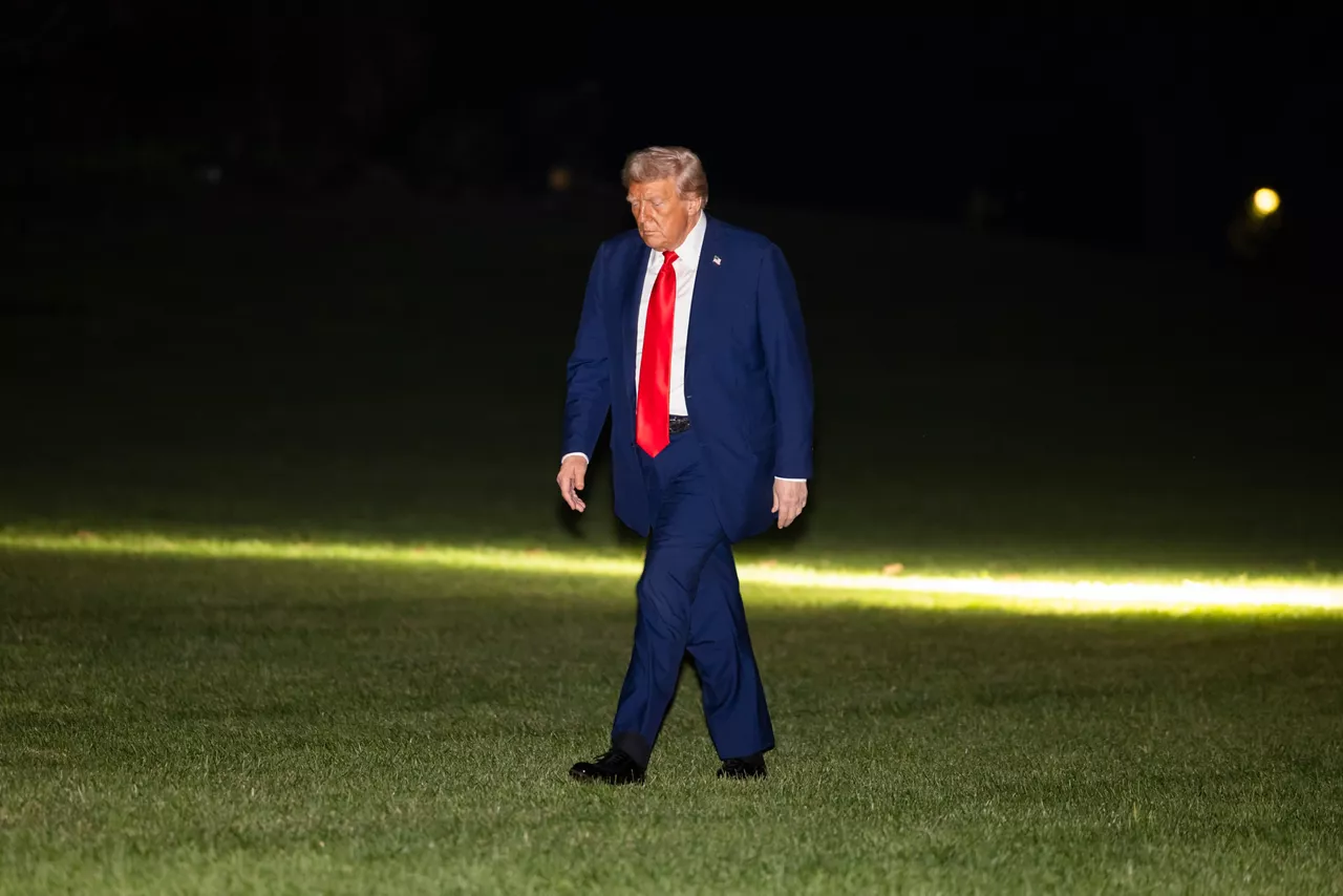 US President Donald Trump returns to the White House after the funeral of slain conservative activist Charlie Kirk; in Washington, DC, USA, 21 September 2025. The president did not take any questions from reporters.