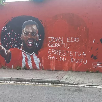 Mural en el barrio de Lutxana de Barakaldo del que han borrado a Nico Williams.



EUROPA PRESS

22/6/2025