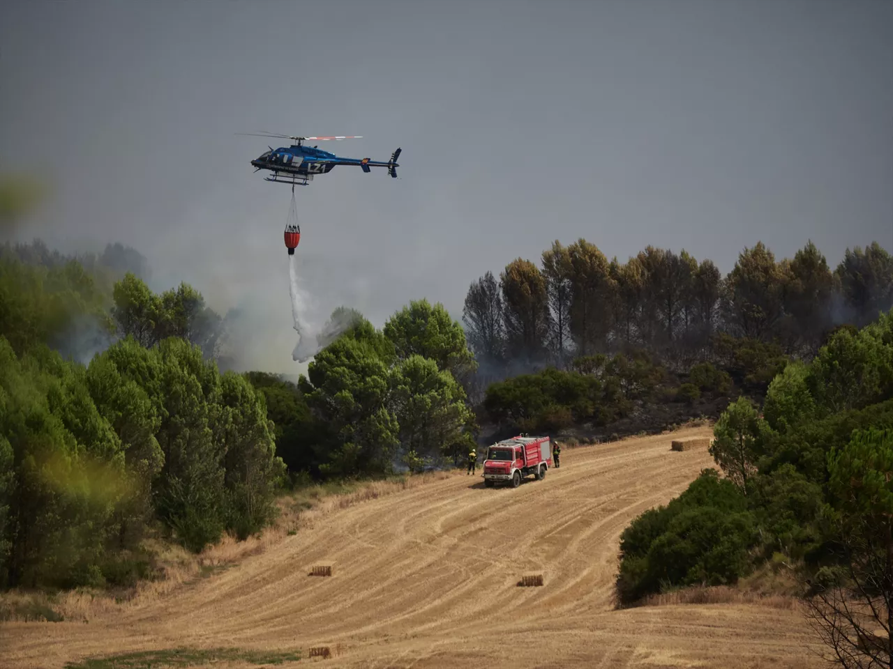 Varios servicios de emergencia tratan de extinguir el fuego, a 5 de agosto de 2025, en Enériz, Navarra (España). El Gobierno foral ha activado este martes, la situación operativa 2 del Plan Especial de Protección Civil de Emergencia por incendios forestales de la Comunidad Foral de Navarra (INFONA). Según han informado desde SOS Navarra en su cuenta de X, el plan se ha activado "de acuerdo a los datos actuales sobre el desarrollo del incendio forestal que está teniendo lugar en Obanos, Muruzábal y Enériz, en el que puede ser necesario incorporar medios extraordinarios no adscritos al plan".



Eduardo Sanz / Europa Press

05 AGOSTO 2025;INCENDIO;FUEGO;NIVEL 2;BOMBEROS;INFONA;PAMPLONA;NAVARRA;

05/8/2025