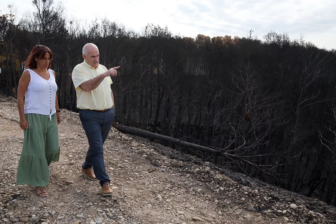 El consejero de Desarrollo Rural y Medio Ambiente del Gobierno de Navarra, José Mª Aierdi, y la alcaldesa de Carcastillo, Olaia Fraile, visitan las zonas más afectadas por el incendio que se registró este mes en la localidad.



REMITIDA / HANDOUT por UNAI BEROIZ/GOBIERNO DE NAVARRA

Fotografía remitida a medios de comunicación exclusivamente para ilustrar la noticia a la que hace referencia la imagen, y citando la procedencia de la imagen en la firma

29/8/2025