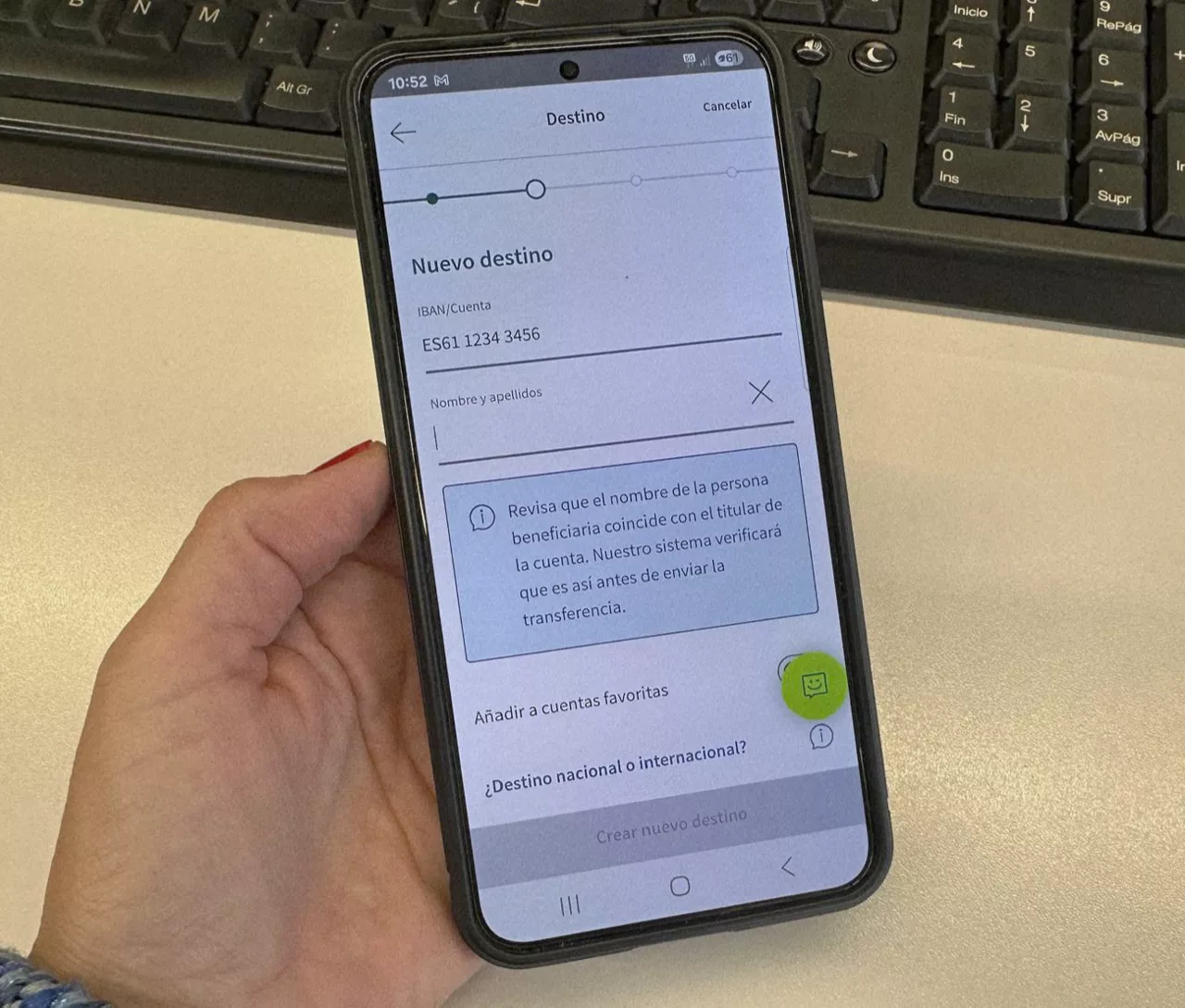 Nueva verificación bancaria