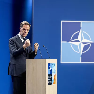 The Hague (Netherlands), 23/06/2025.- NATO Secretary General Mark Rutte speaks durin a press conference ahead of the NATO summit, in The Hague, the Netherlands, 23 June 2025. The Netherlands will host the NATO Summit at the World Forum in The Hague on 24 and 25 June, the first such summit to be held in the country. (Países Bajos; Holanda, La Haya) EFE/EPA/KOEN VAN WEEL
