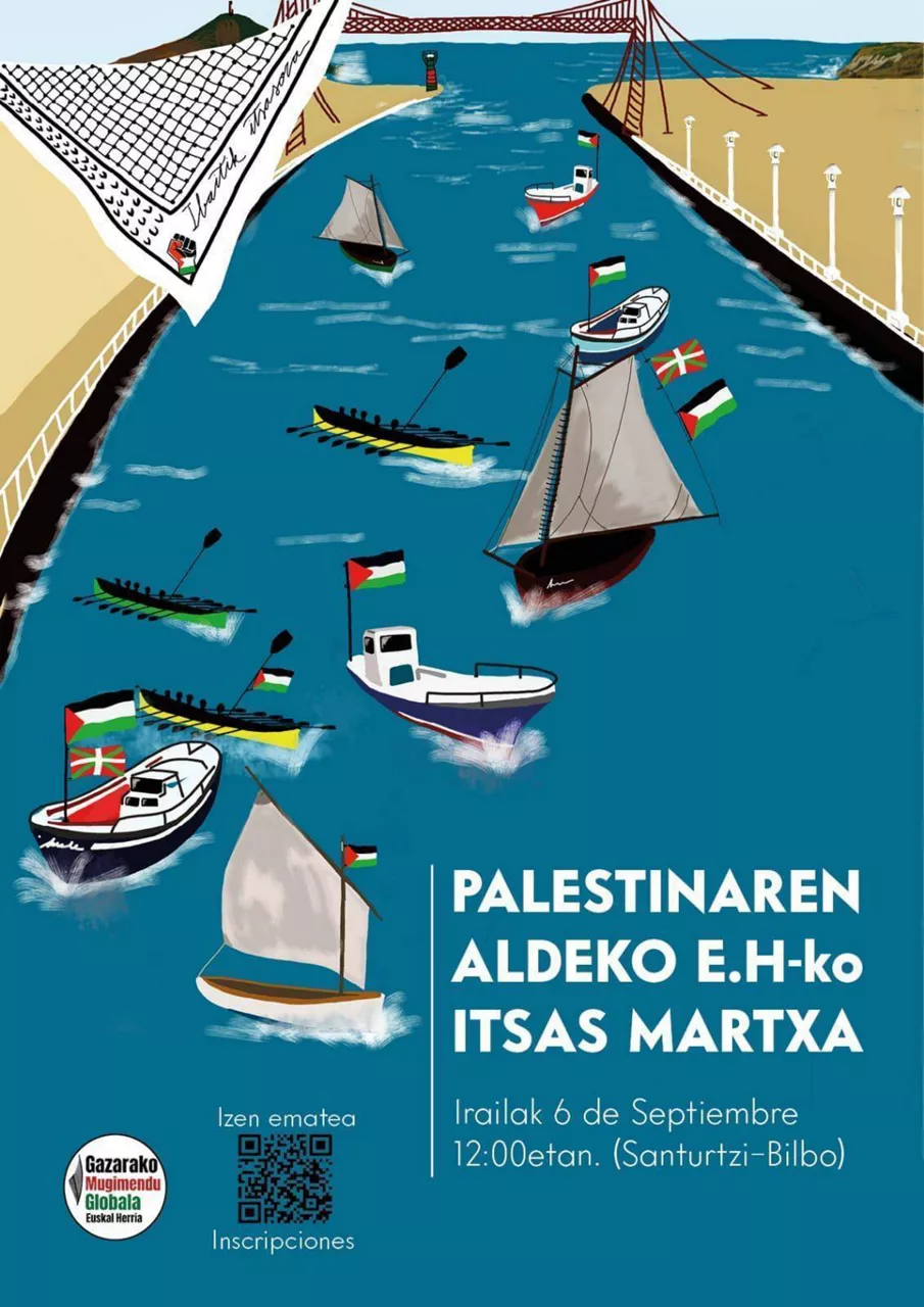 Palestinaren aldeko itsas martxa abiatuko da gaur Santurtzitik Bilbora