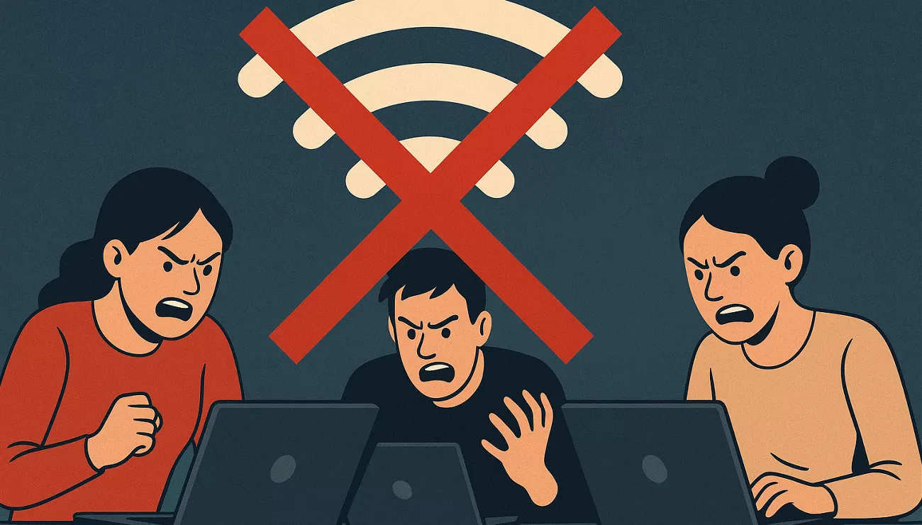 Caída o problemas con internet gente enfadada