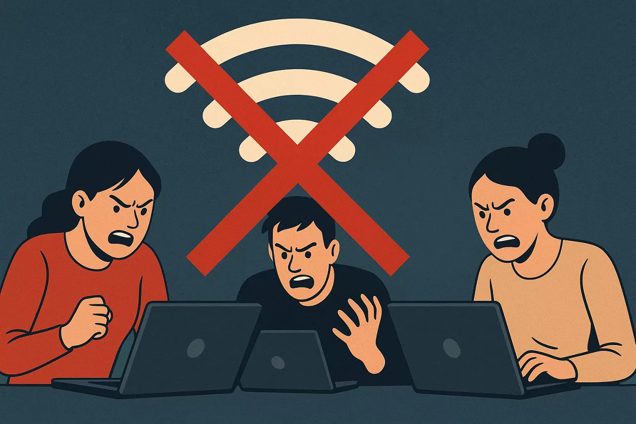 Caída o problemas con internet gente enfadada