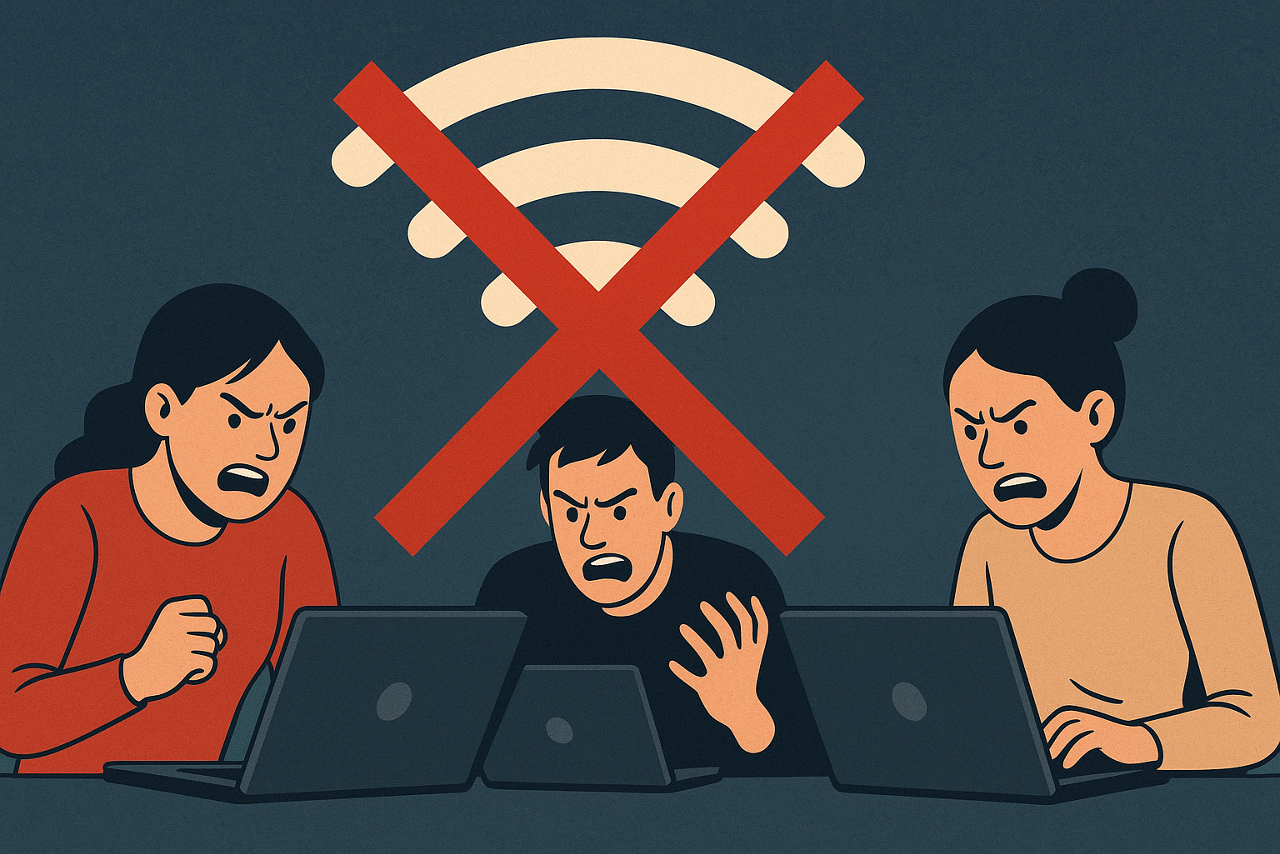 Caída o problemas con internet gente enfadada