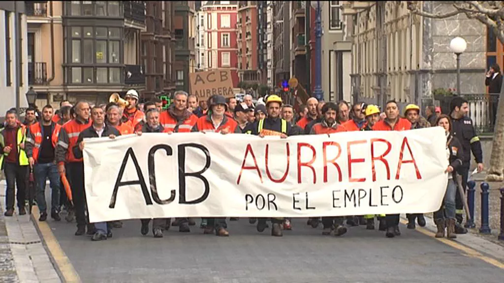 Protesta de trabajadores de la planta de ArcelorMittal en Sestao. Imagen de archivo. EiTB.