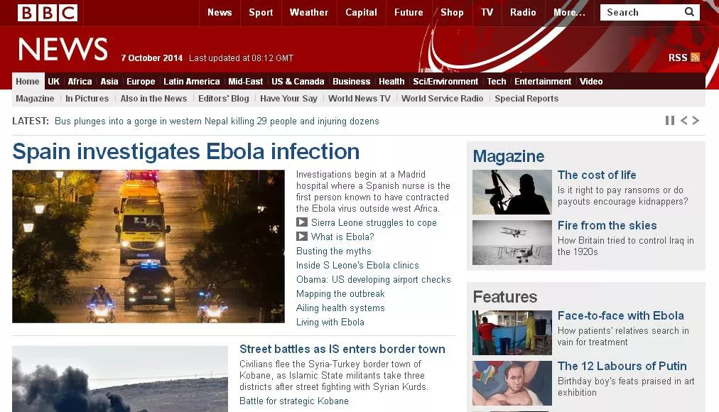 Portada de la cadena británica BBC