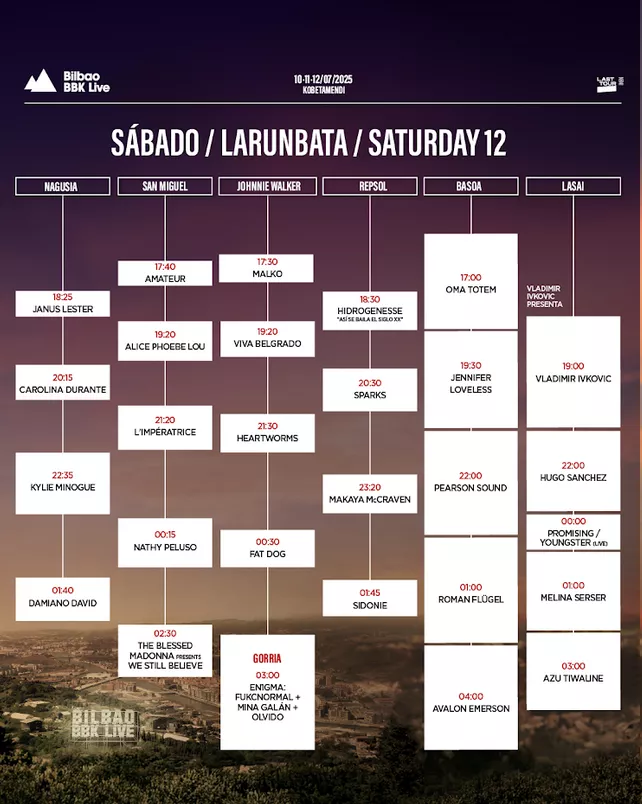 Cartel con los horarios del sábado