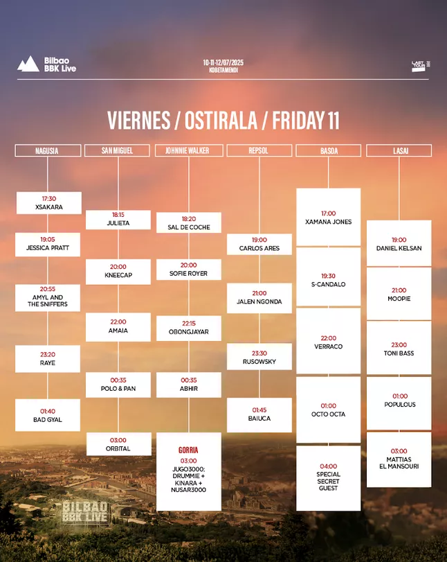 Cartel con los horarios del viernes