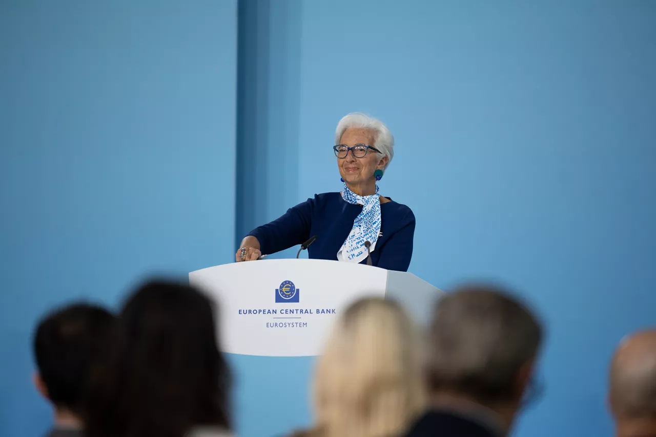 Photo of the Governing Council Press Conference at the ECB. President Christine Lagarde and Vice President Luis de Guindos present the latest monetary policy decisions and answer questions from journalists, Frankfurt, 24 July 2025
