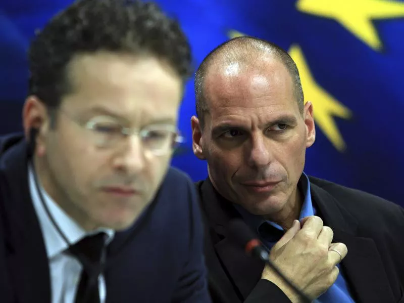 Dijsselbloem eta Varufakis, bileraren ondoren.