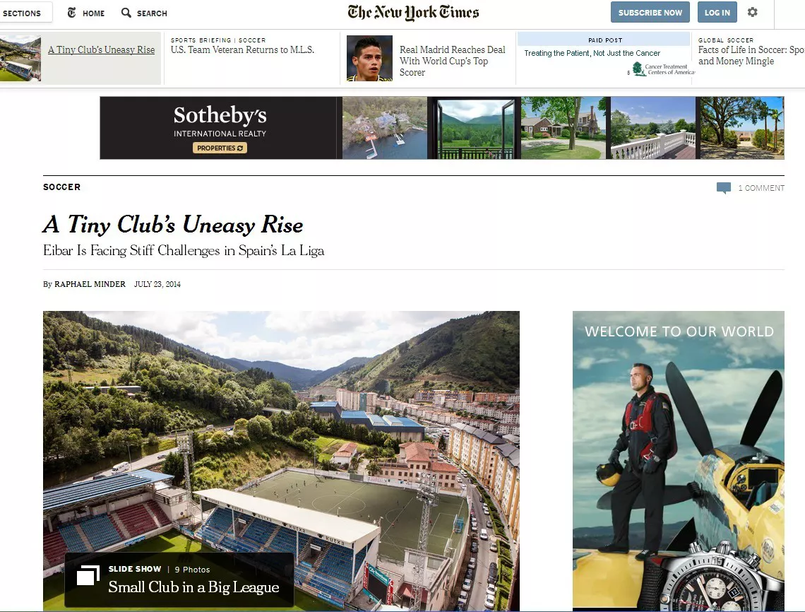 Eibarri buruzko albistea, 'The New York Times'en.