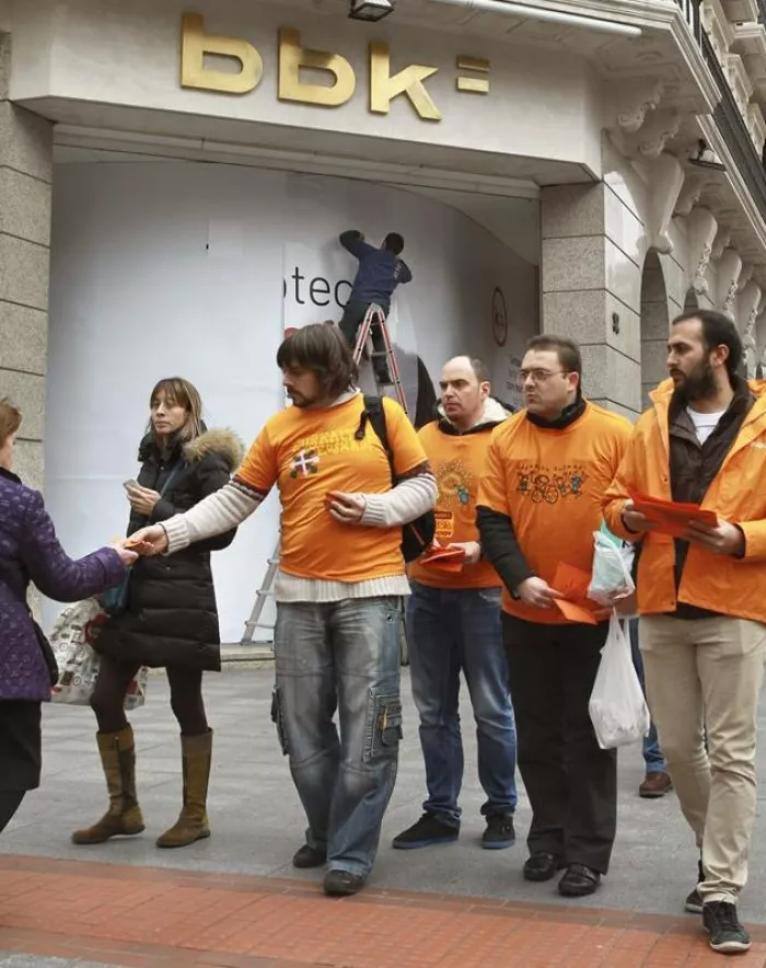 Euskalteleko langileak, Bilbon protestan. Argazkia: Efe.