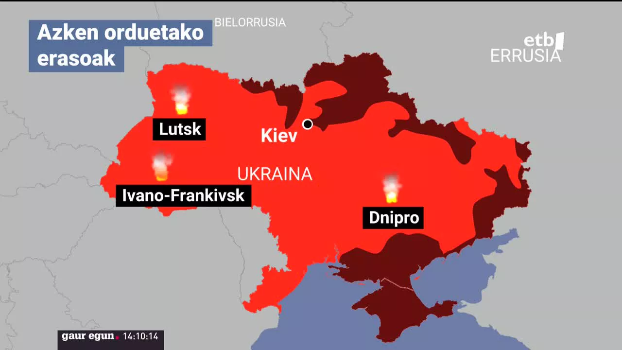 Azken orduetako erasoak. EITB Mediaren bideo batetik ateratako irudia.