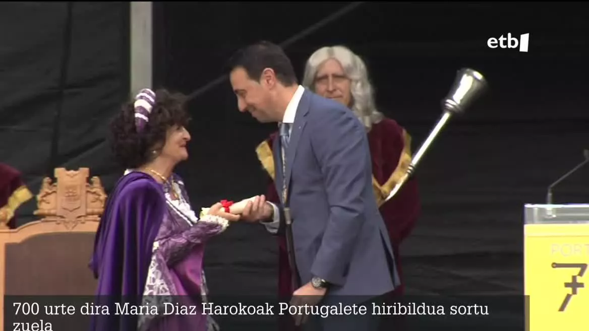 Itsasadarrean barrena Saltillo itsasontzian iritsi da Bizkaiko Andre Nagusia, eta hiribildua sortzeko herri-gutuna eman dio Portugaleteri. Iñigo Urkullu lehendakaria ospakizun ekitaldietan izan da.
