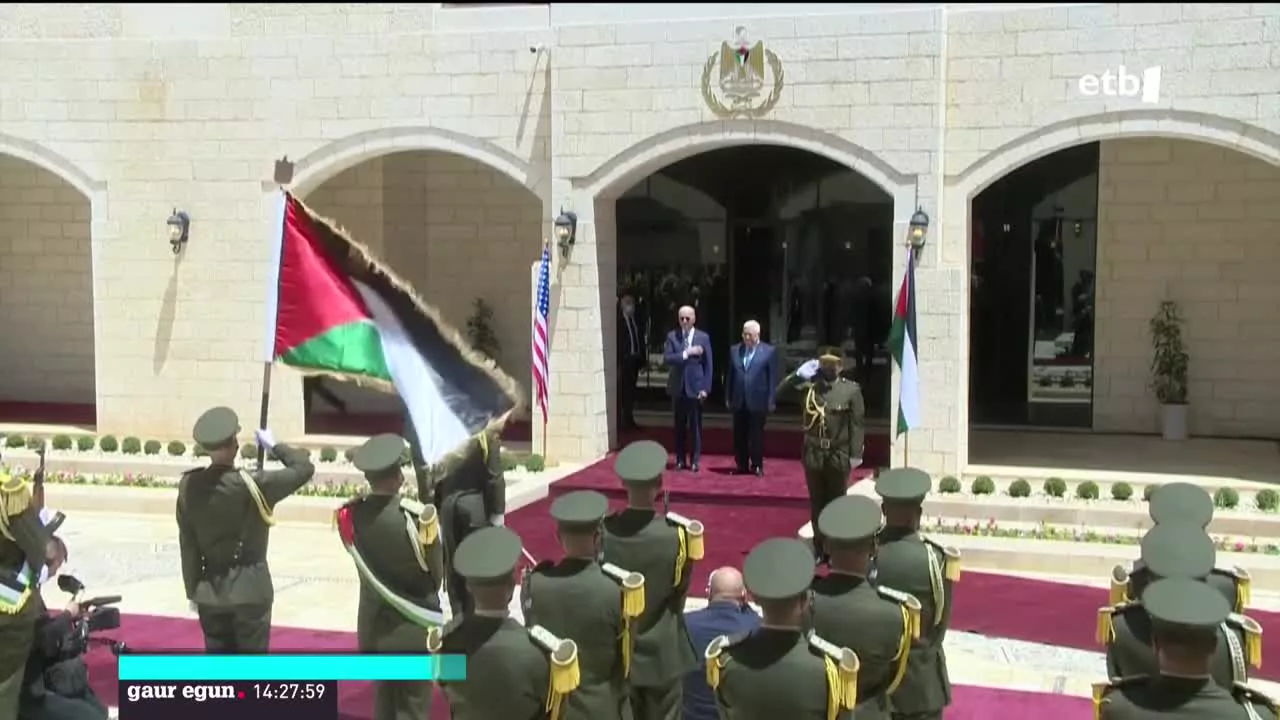Joe Biden, Cisjordaniara egindako bisitan. EITB Mediaren bideo batetik ateratako argazkia.