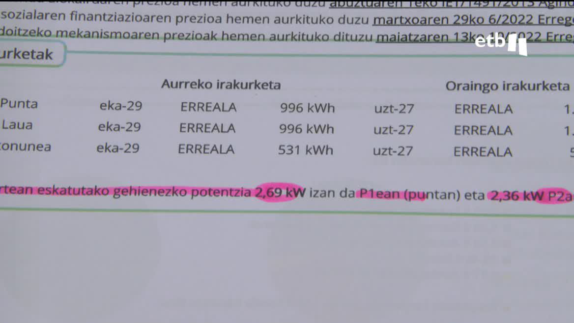 Factura de luz. Imagen: EITB Media