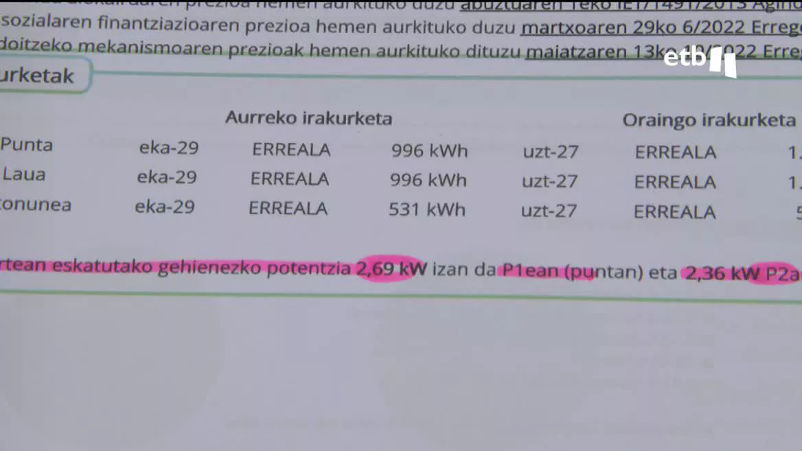 Factura de luz. Imagen: EITB Media