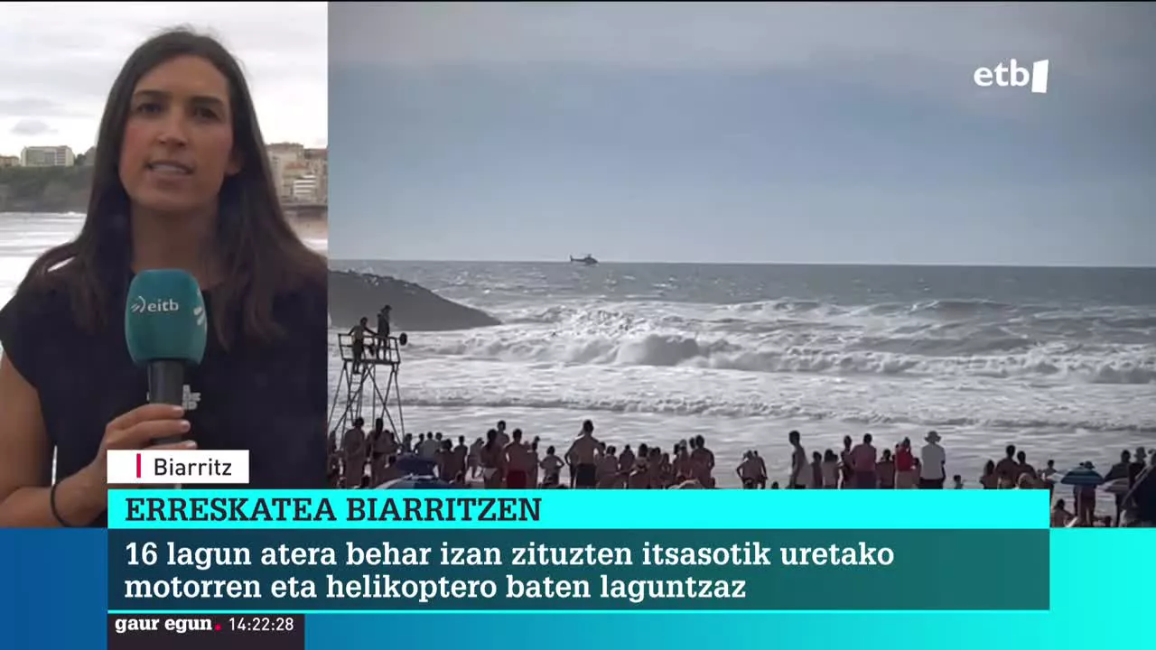 Larunbat arratsaldean, marea igotzearekin batera, itsas barrura bultzatu zituzten ur korronteek 16 lagunak. Guztiak onik erreskatatu zituzten.